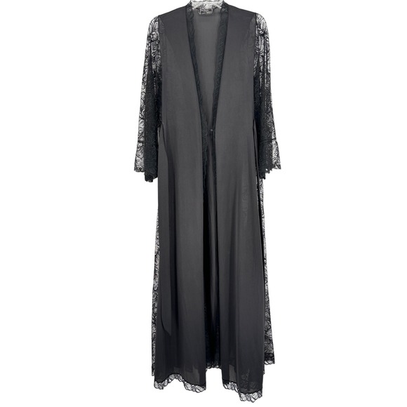 Vtg Bob Mackie for Glydons 70s Sheer Lace Hollywood Robe Black Tie  display picture 1